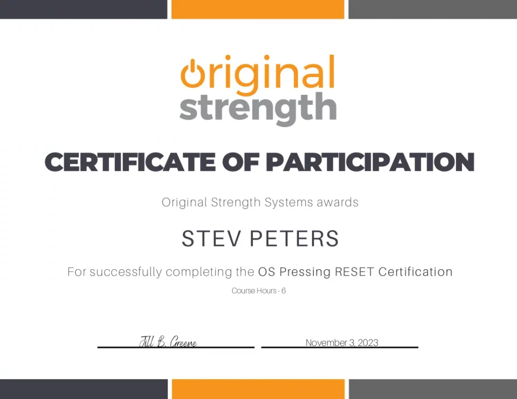 Original Strength - Pressing Reset Certificate
